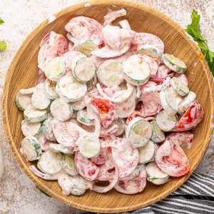 Creamy Parmesan Tomato Cucumber Salad